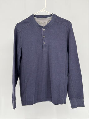 Eddie Bauer Men's Long Sleeve Henley Tee Medium Navy Gray